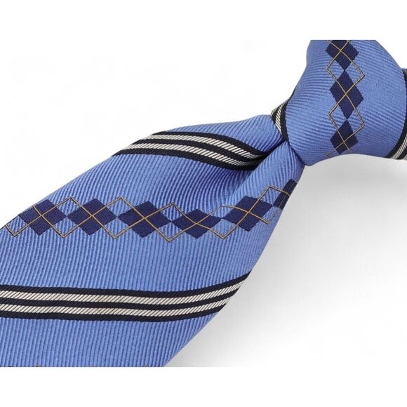Burberry London x Drake's Silk Neck Tie Blue Geometric Striped Made in England - Picture 1 of 10